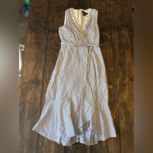 Jessica Howard Blue and White Striped High-Low Wrap Dress